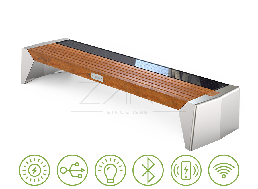 Banc solaire connecté 02.409.3 | acier inoxydable