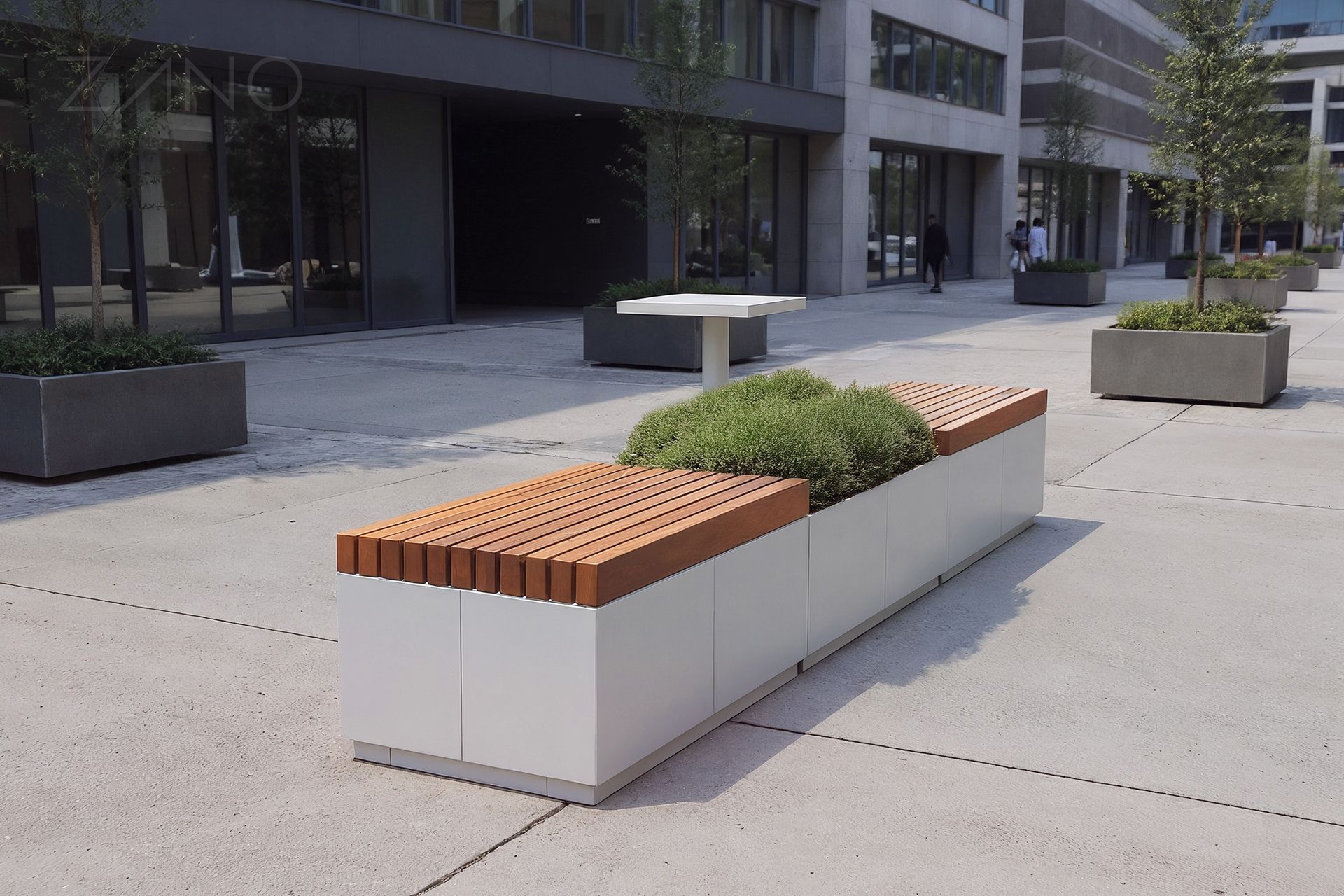 Mobilier urbain de la série Quadro et table Scandik