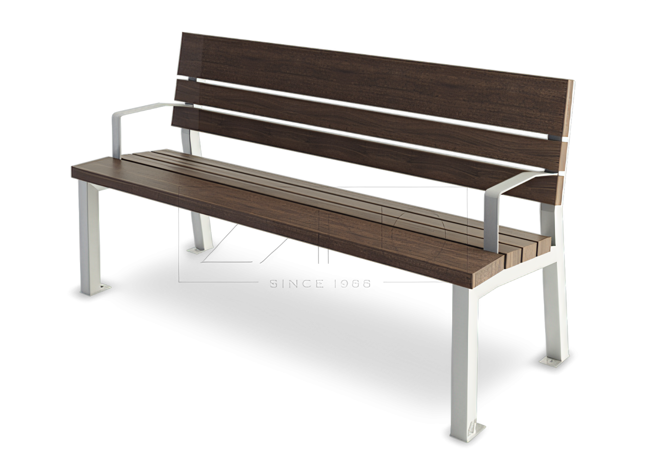 banc de ville Valencia, inox et bois avec accoudoirs Banc extérieur pour collectivités