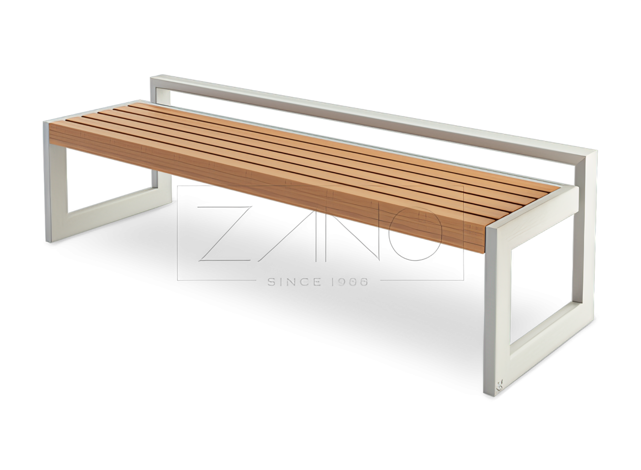 Banquette sans dossier design original B-bench Banquette urbaine en inox avec lattes de bois