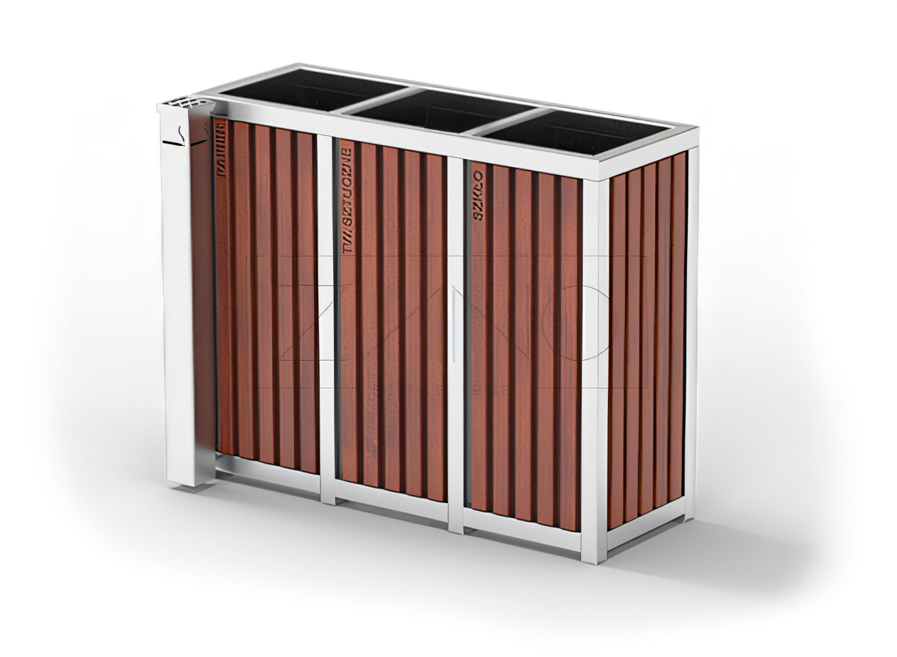 Poubelle Altus pour recyclage de quatre boites avec le cendrier