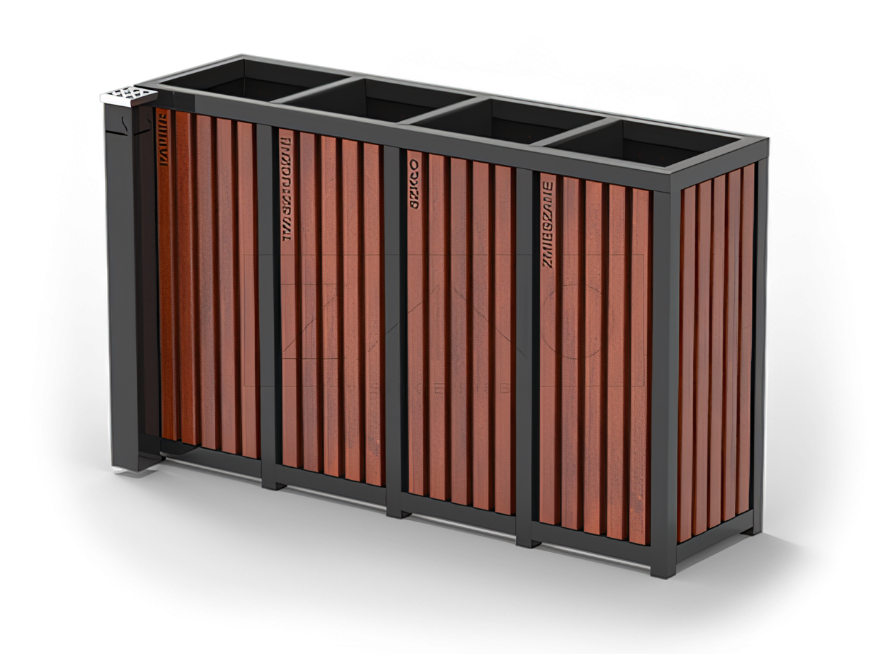 Poubelle Altus pour recyclage de trois boites avec le cendrier Poubelle Altus pour recyclage de trois boites avec le cendrier