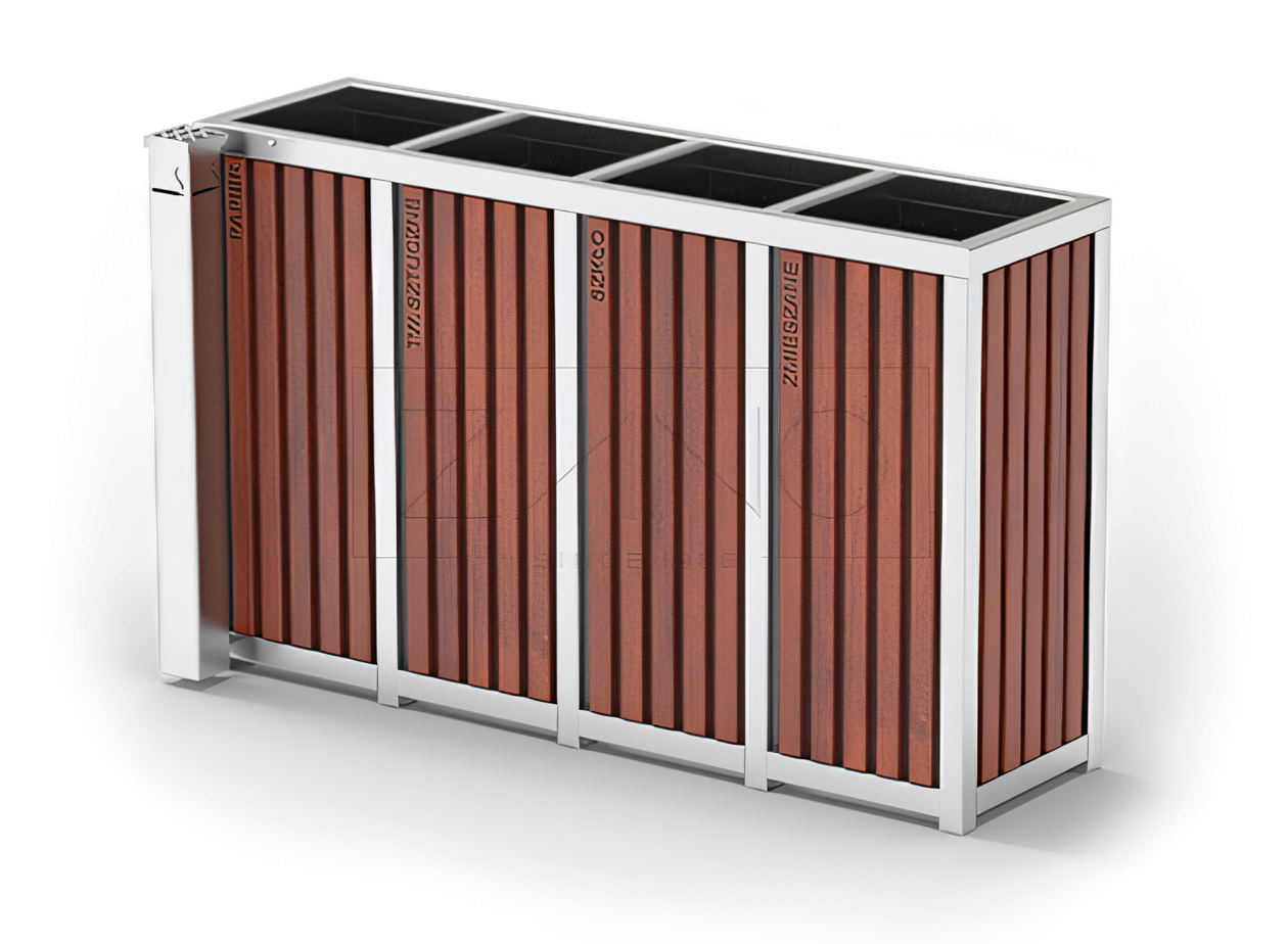 Poubelle Altus pour recyclage de trois boites avec le cendrier