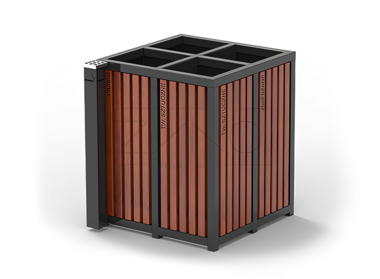 Poubelle Altus pour recyclage de quatre boites avec le cendrier Poubelle Altus pour recyclage de quatre boites avec le cendrier