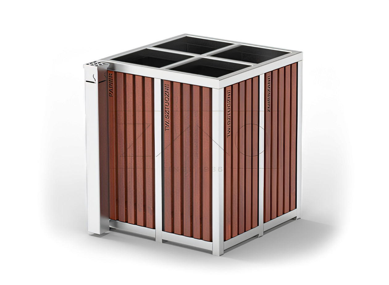 Poubelle Altus pour recyclage de quatre boites avec le cendrier