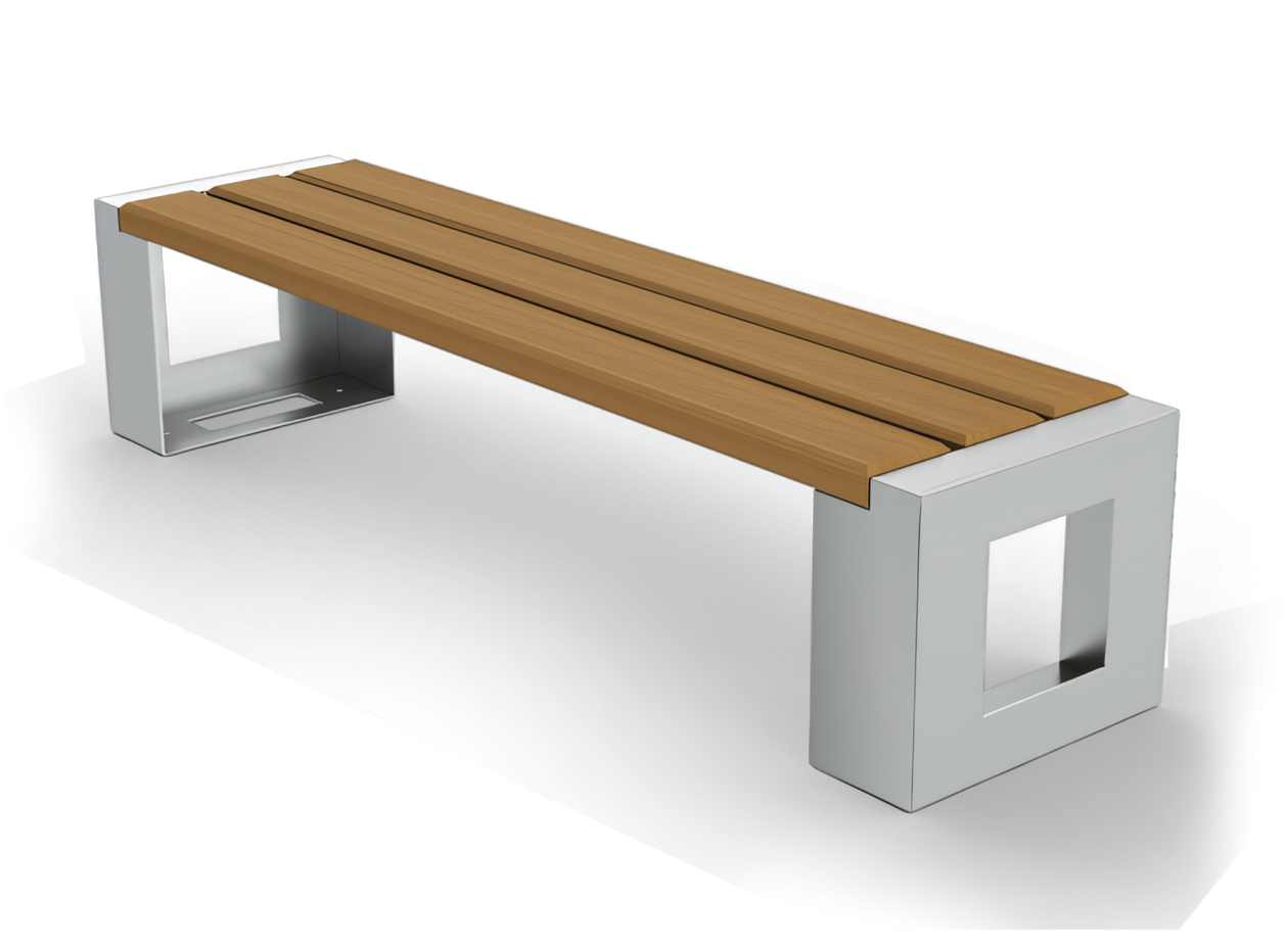 Banquette publique Mimesis inox et bois banquette sans dossier