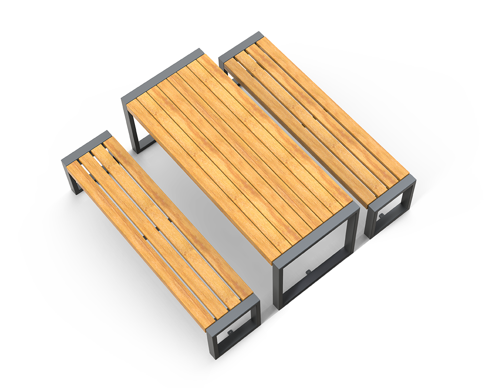 Ensemble Pluris - table et deux bancs