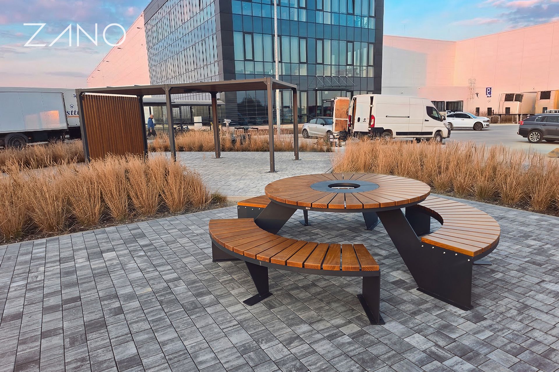 Zone de détente avec table de pique-nique Domino et Pergola Zone de détente avec table de pique-nique Domino et Pergola