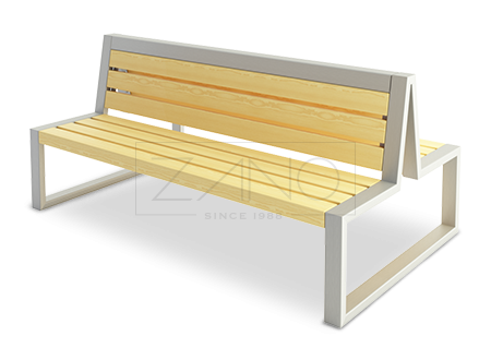 banc public double en inox avec lattes de bois