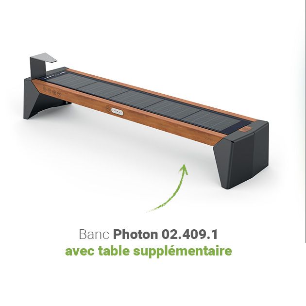 Banc solaire connecté Photon avec table supplémentaire