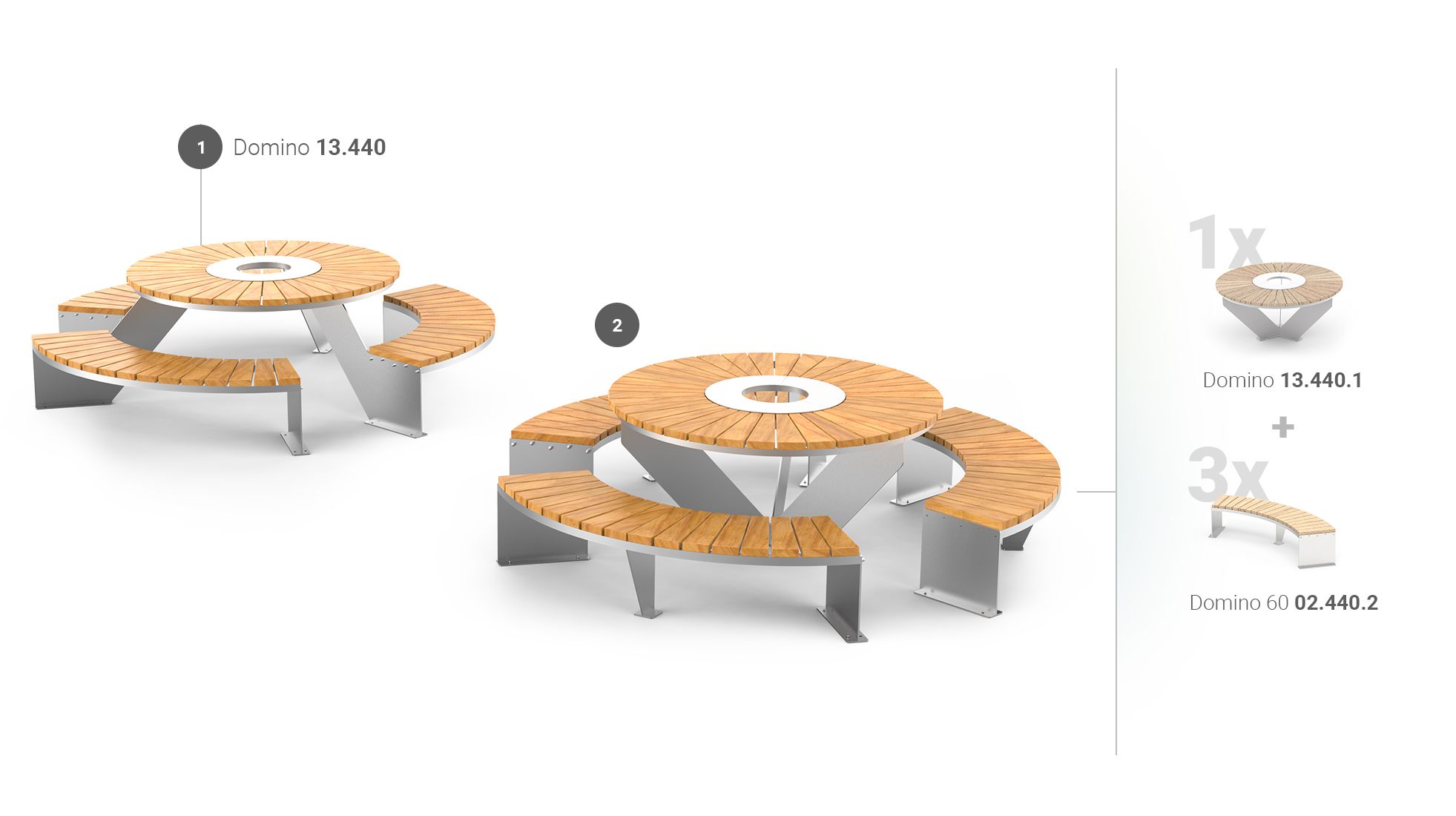 Tables de pique-nique rondes extérieures en acier inoxydable et bois franc