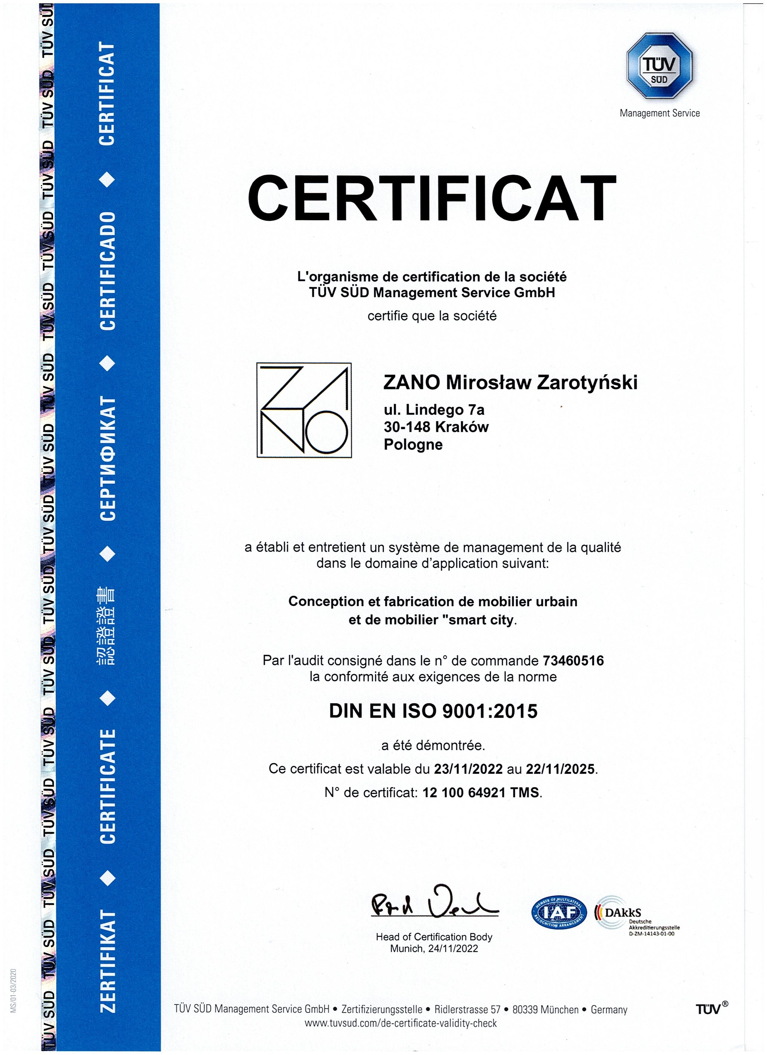 Certificat conception et fabrication